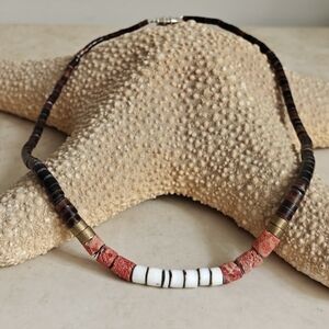 Vintage Graduated Heishi Shell And Coral Beads Necklace